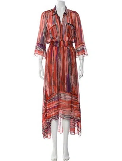 Pre-owned Misa Striped Midi Length Dress In Red