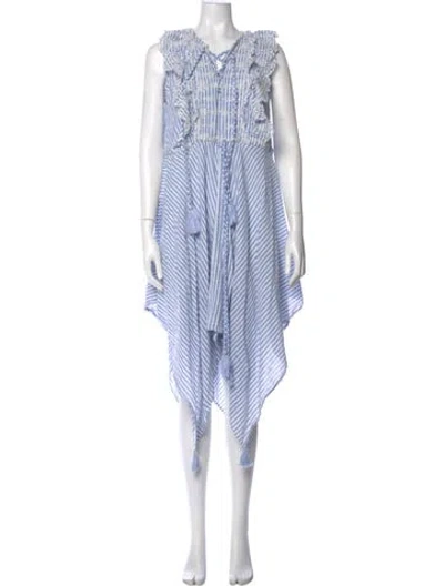 Pre-owned Misa Striped Midi Length Dress In White