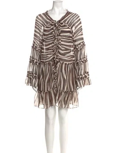 Pre-owned Misa Striped Mini Dress In Brown