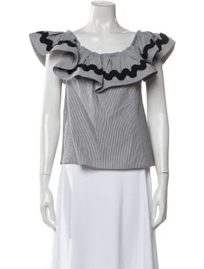 Pre-owned Misa Striped Off-the-shoulder Blouse In White