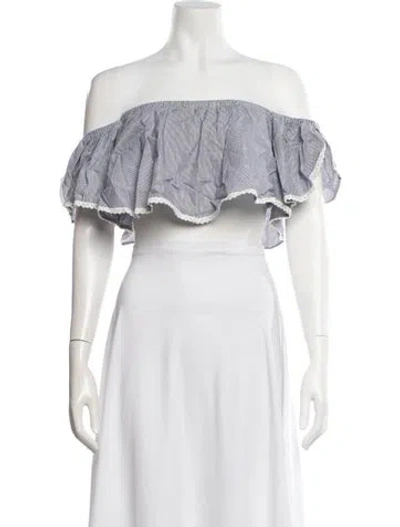 Pre-owned Misa Striped Off-the-shoulder Crop Top In Neutral
