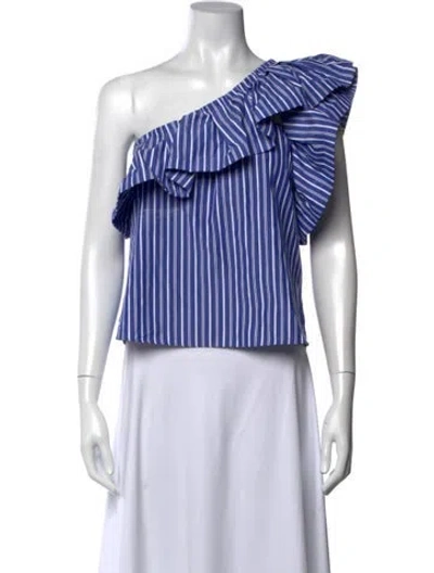 Pre-owned Misa Striped One-shoulder Top In Blue