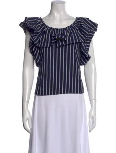 Pre-owned Misa Striped Scoop Neck Top In Blue