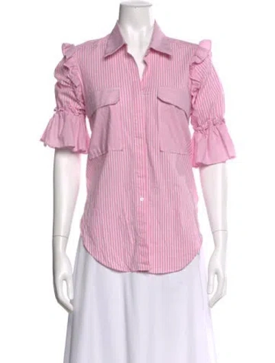 Pre-owned Misa Striped Short Sleeve Button-up Top In Pink