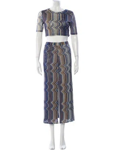 Pre-owned Misa Striped Skirt Set In Blue