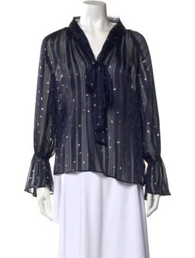 Pre-owned Misa Striped Tie Neck Blouse