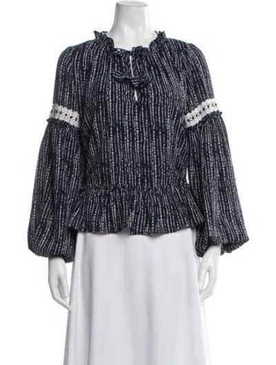 Pre-owned Misa Striped Tie Neck Blouse In Blue