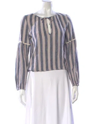 Pre-owned Misa Striped Tie Neck Blouse In Blue