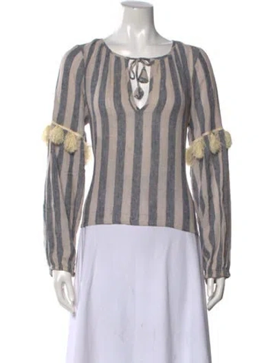 Pre-owned Misa Striped V-neck Blouse In Blue