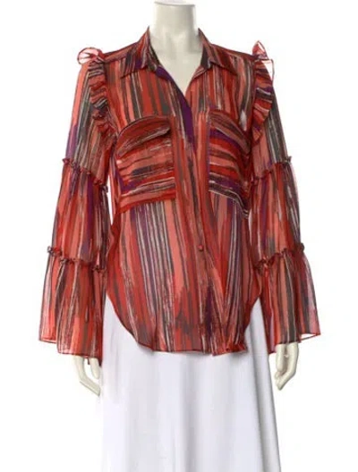 Pre-owned Misa Striped V-neck Blouse In Orange