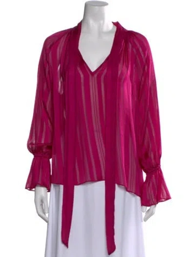 Pre-owned Misa Striped V-neck Blouse In Pink