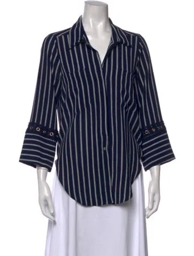 Pre-owned Misa Striped V-neck Button-up Top In Blue