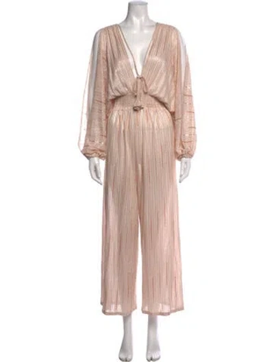 Pre-owned Misa Striped V-neck Jumpsuit In Pink