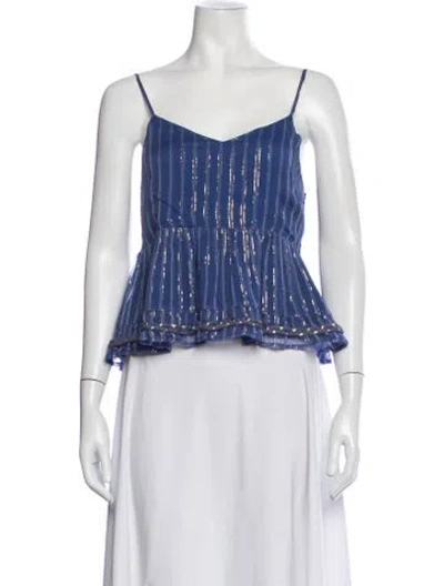 Pre-owned Misa Striped V-neck Top In Blue/white