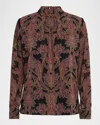 Misa Studded Flora Annie Mock-neck Blouse In Brown