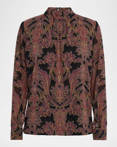 Misa Studded Flora Annie Mock-neck Blouse In Brown
