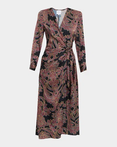 MISA STUDDED FLORA ELIZA WRAP MIDI DRESS