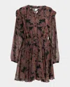 Misa Studded Flora Lilly Long-sleeve Mini Dress In Brown