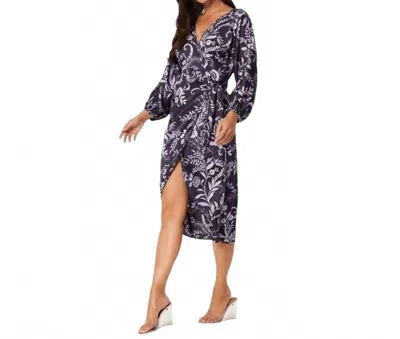 Misa Sylvia Floral Faux-wrap Midi Dress In Indigo In Multi
