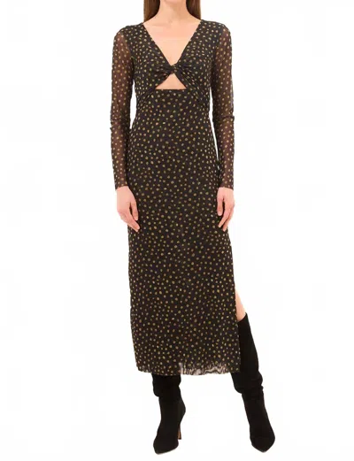 Misa Tamar Midi Dress In Golden Polka Dot Mesh In Multi