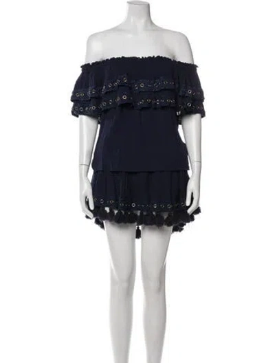 Pre-owned Misa Tassel Accents Skirt Suit In Blue