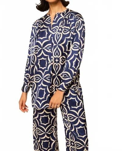 Misa Teodora Long Sleeve Top In Blue Mosaic Tile