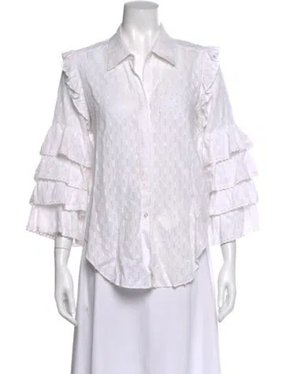 Pre-owned Misa Three-quarter Sleeve Blouse In White