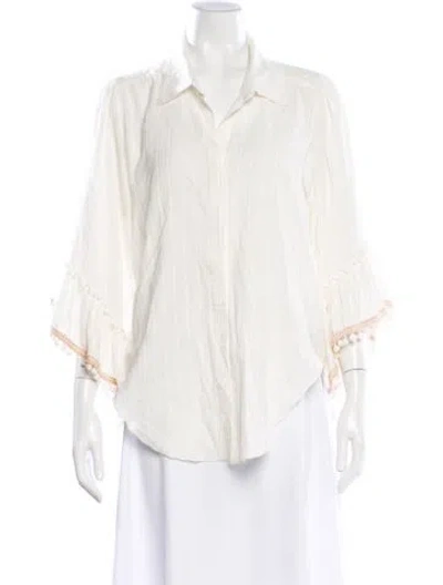Pre-owned Misa Three-quarter Sleeve Blouse In White