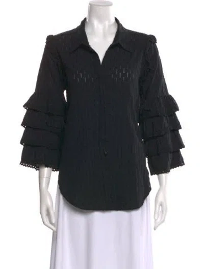 Pre-owned Misa Three-quarter Sleeve Button-up Top In Blue