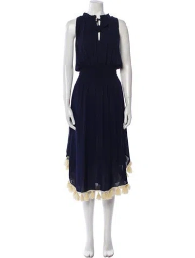Pre-owned Misa Tie Neck Long Dress In Blue