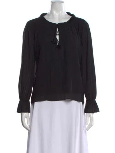Pre-owned Misa Tie Neck Long Sleeve Blouse In Black
