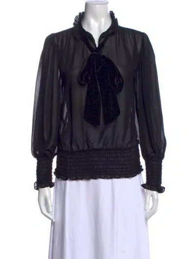 Pre-owned Misa Tie Neck Long Sleeve Blouse In Black