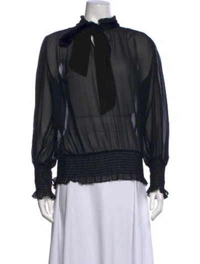 Pre-owned Misa Tie Neck Long Sleeve Blouse In Black