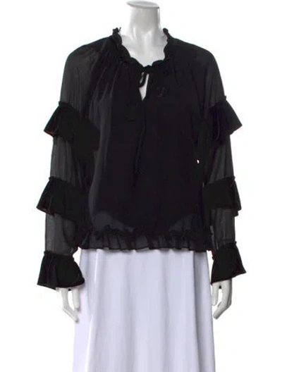 Pre-owned Misa Tie Neck Long Sleeve Blouse In Black