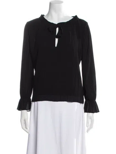 Pre-owned Misa Tie Neck Long Sleeve Blouse In Blue