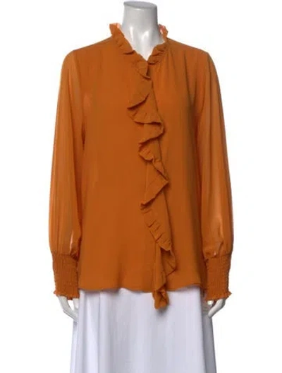 Pre-owned Misa Tie Neck Long Sleeve Blouse In Orange