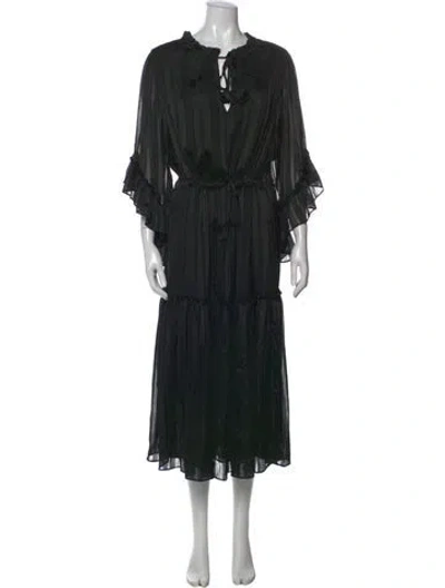 Pre-owned Misa Tie Neck Midi Length Dress In Black
