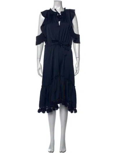 Pre-owned Misa Tie Neck Midi Length Dress In Blue