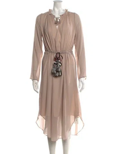Pre-owned Misa Tie Neck Midi Length Dress In Neutral