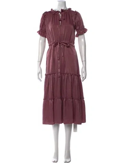 Pre-owned Misa Tie Neck Midi Length Dress In Pink