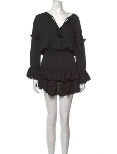 Pre-owned Misa Tie Neck Mini Dress In Black