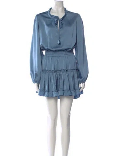 Pre-owned Misa Tie Neck Mini Dress In Blue