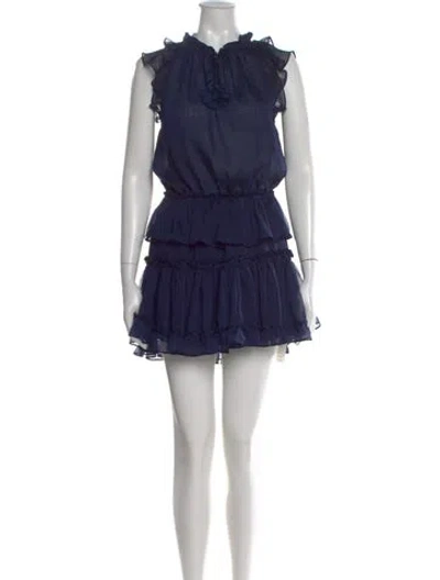 Pre-owned Misa Tie Neck Mini Dress In Blue