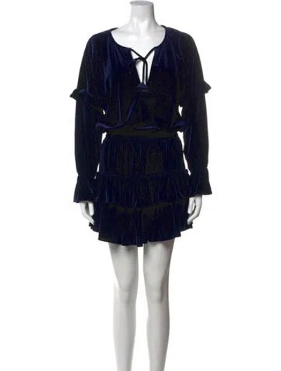 Pre-owned Misa Tie Neck Mini Dress In Blue