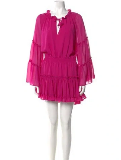 Pre-owned Misa Tie Neck Mini Dress In Pink