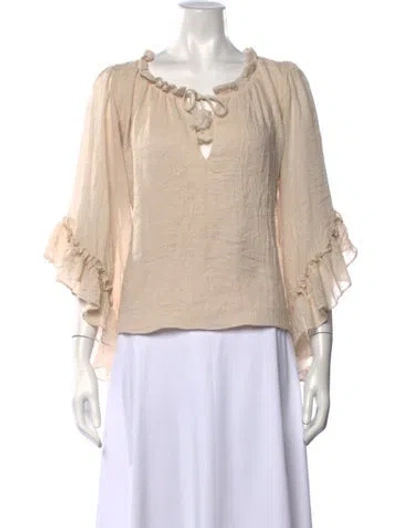 Pre-owned Misa Tie Neck Three-quarter Sleeve Top In Neutrals