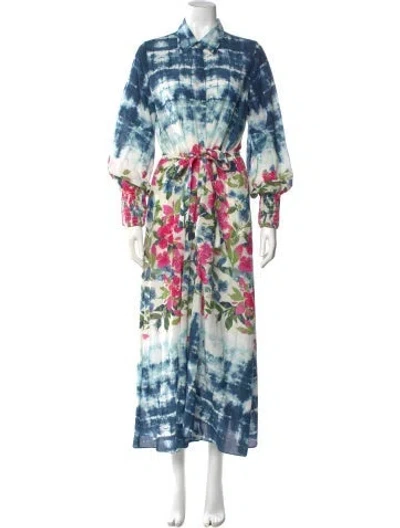 Pre-owned Misa Tie-dye Print Long Dress In Blue
