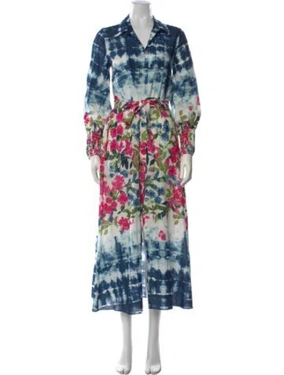 Pre-owned Misa Tie-dye Print Long Dress In Blue