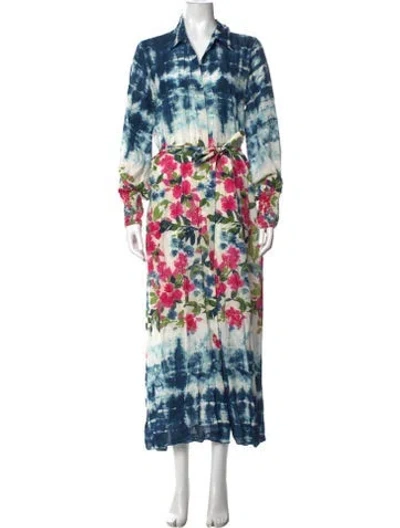 Pre-owned Misa Tie-dye Print Long Dress In Blue/neutrals/pink