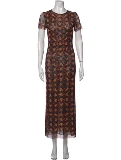 Pre-owned Misa Tie-dye Print Long Dress In Brown